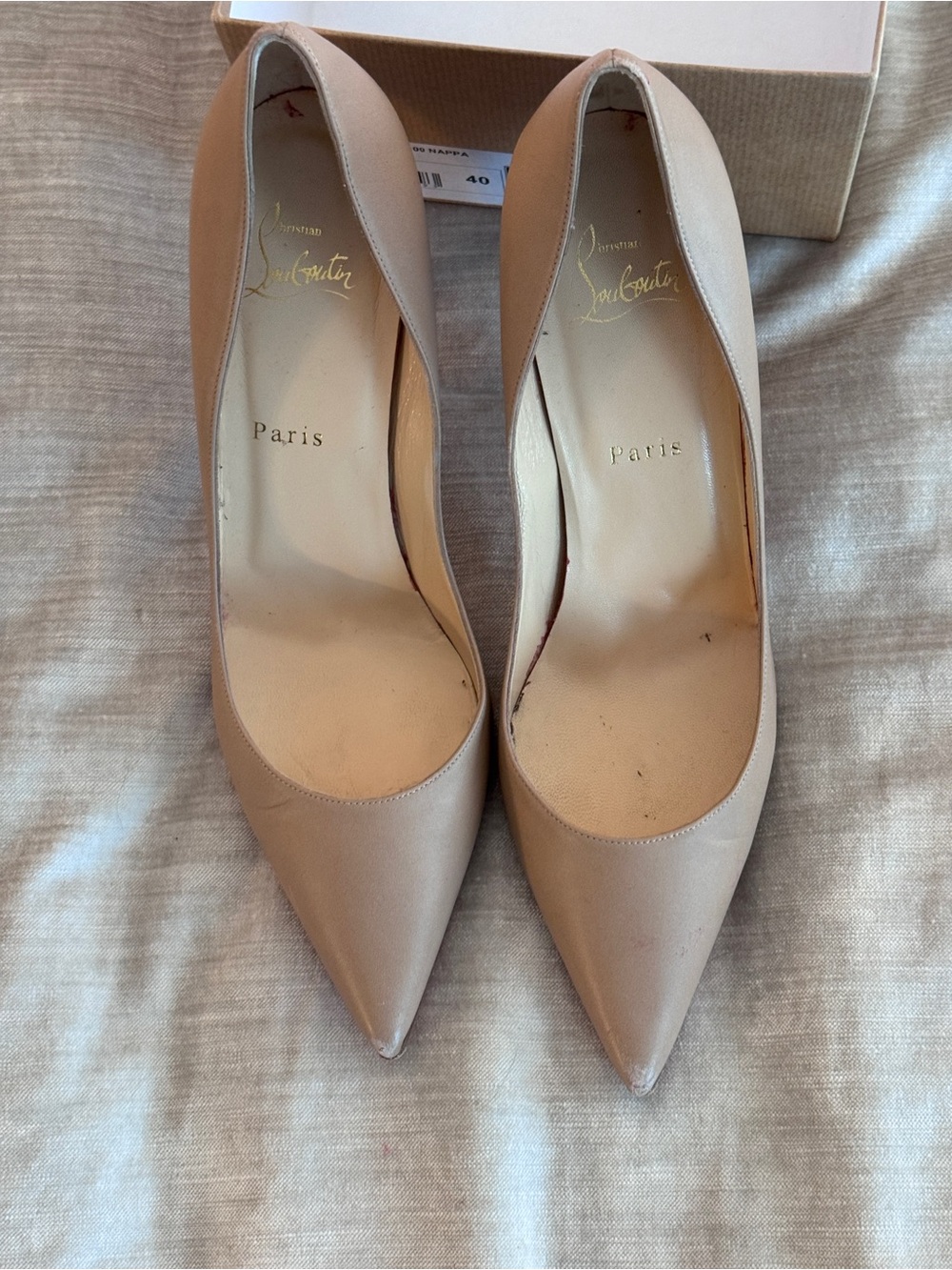 Christian Louboutin Beige Pointed-Toe Leather Pumps - Picture 3 of 7